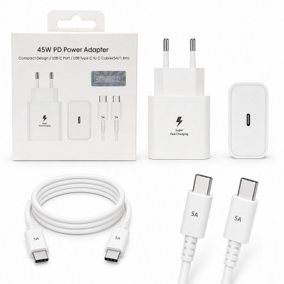 СЗУ-USB-C (Type-C)-Type-C SM 1.8м, PD45W=20W, 5A, White  АКЦИЯ!!! Кратно 3 шт!