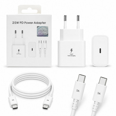 СЗУ-USB-C (Type-C)-Type-C SMG T2510 PD25W=25W, 5A, 1м, White (без LOGO, Original)  АКЦИЯ!!! Кратно 3 шт!