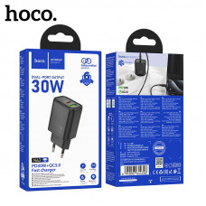 СЗУ-USB-USB-C HOCO N63 3.0A PD30W+QC3.0, Black  Выходная мощность: USB-C: 30 Вт. USB-A: 18 Вт = 5 В / 3 А. Вилка стандарт.