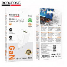 СЗУ-USB-USB-C BOROFONE BN35 Mini  GaN PD30W+QC3.0  White Выходная мощность: USB-C: 30 Вт ;USB-A: 18 Вт  USB-C + USB-A = 5 В / 3 А. Вилка европейского стандарта