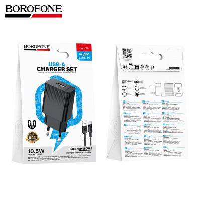 СЗУ-USB Type-C BOROFONE BAS71A 1м, 2.1A, 10.5W, Black  АКЦИЯ!!! Кратно 20 шт!