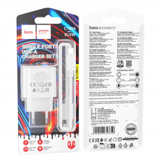 СЗУ-USB Type-C HOCO C109A 1м, 2.1A, 10.5W, White  АКЦИЯ!!! Кратно 15 шт!