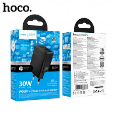 СЗУ-USB-USB-C HOCO CS112A Lounge 3.0A PD30W+QC3.0, Black Выходная мощность: USB-C: 30 Вт ;USB-A: 18 Вт  USB-C + USB-A = 5 В / 3 А. Вилка европейского стандарта