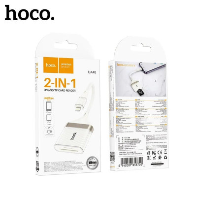 Картридер HOCO UA40 iP,  2TB/480Mbps, длина кабеля 19 см абрикос 2TB/480Mbps, длина кабеля 19 см Материал: алюминевый сплав + TPE. Интерфейс: SD/TF. Совместимость: Windows, Android, Linux, iOS, macOS, HarmonyOSP