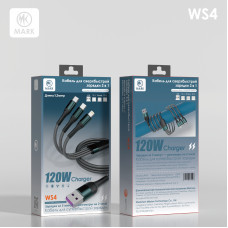 Кабель универсальный MARK WS4 USB to Lightning+2 Type-C 1м. 120W Black быстрая зарядка