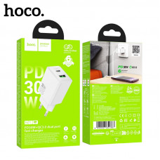 СЗУ-USB-USB-C HOCO N71 Nuevo  QC3.0 PD30W, White Выходная мощность: USB-C: 30 Вт USB-A: 18 Вт 5 В / 3 А Вилка европейского стандарта