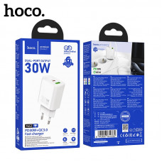 СЗУ-USB-USB-C HOCO N63 3.0A PD30W+QC3.0, White Выходная мощность: USB-C: 30 Вт. USB-A: 18 Вт = 5 В / 3 А. Вилка стандарт.