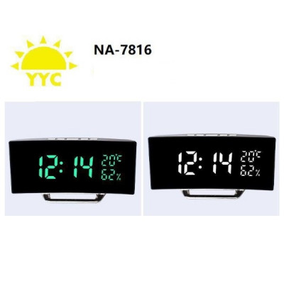 Часы настольные NA-7816 (Зеленые цифры). Размер: 160х70х30 мм. Питание 5В/500мА - в комплекте только шнур USB. Время, будильник. Функция Snooze (отсрочка сигнала будильники).