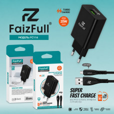 СЗУ-USB Lightning  FAIZFULL FC116 1м, QC3.0A, 20W, Black