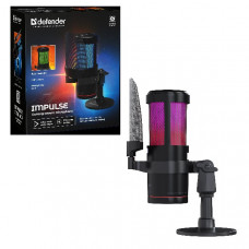 Микрофон проводной DEFENDER Impulse GMC 400 настольный, кардиоидный конденсаторный, питание USB, RGB подсветка, шнур 2 м, черный мультимедийный, с подвижным основанием и возможностью регулировать угол наклона. Идеально подходит для компьютерных игр, распо