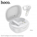 Гарнитура вакуумная Bluetooth HOCO EQ100 Тranslation (с ИИ) White  Время работы: 7 ч. Аккумулятор кейса: 320 mAh. Аккумулятор наушников: 30 mAh. Режим ожидания: 180 ч. Версия Bluetooth: 5.4.