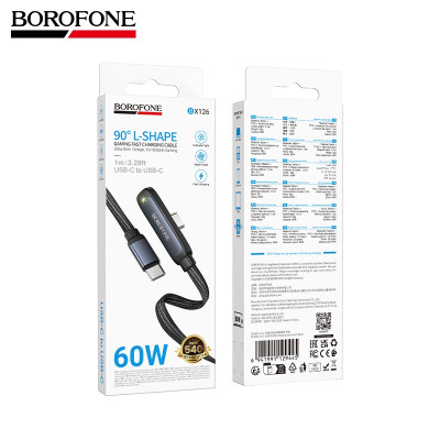 Кабель USB-C/USB-C BOROFONE BX126 1м, 60W, ПВХ, Black угловой
