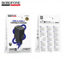 СЗУ-USB-USB-C BOROFONE BAS85A GaN  QC3,0 , PD30W, Black