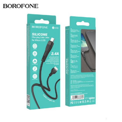 Кабель Micro USB BOROFONE BX46 2.4A, 1м силикон, Black АКЦИЯ!!! Кратно 30 шт!