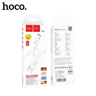 Кабель Type-C HOCO X87 1м, 3A, силикон, White АКЦИЯ!!! Кратно 20 шт!