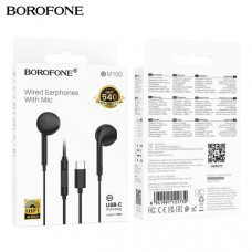 Наушники вкладыши BOROFONE BM100, аудио разъем Type-C, Black АКЦИЯ!!! Кратно 10 шт!