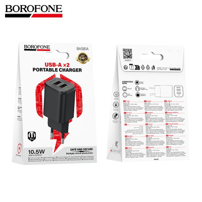 СЗУ-2USB Lightning BOROFONE BAS81A 1м, 2.1A, 10.5W, Black АКЦИЯ!!! Кратно 10 шт!