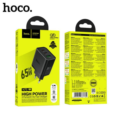 СЗУ-USB-2USB-C HOCO N75 Grande 65W(PD20W+PD20W+QC3.015W), Black АКЦИЯ!!! кратно 3 шт!