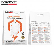 СЗУ-USB-USB-C BOROFONE BAS93A Cloud GaN PD30W+QC3.0 White АКЦИЯ!!! Кратно 3 шт!