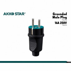 Вилка электрическая AKKOSTAR с заземлением 250V-16A 50/60Hz Black