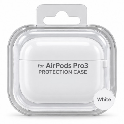 Чехол силиконовый для APods Pro 3, цвет White (слитный) с карабином.