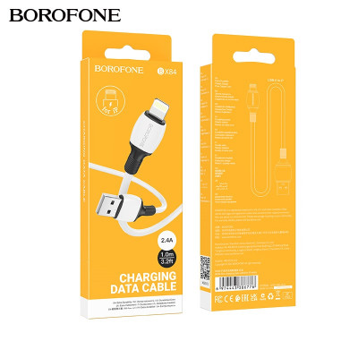 Кабель Lightning BOROFONE BX84 1м, 2,4A, ПВХ, White АКЦИЯ!!! Кратно 30 шт!