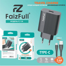 СЗУ-USB Type-C FAIZFULL FC138 1м, 2,4A, Black АКЦИЯ!!! Кратно 10 шт!