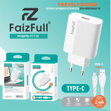 СЗУ-USB Type-C FAIZFULL FC138 1м, 2,4A, White АКЦИЯ!!! Кратно 10 шт!