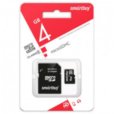 Карта памяти MicroSDHC SmartBuy 4Gb Class 4 (адаптер)(СУ 6)