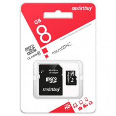 Карта памяти MicroSDHC SmartBuy 8Gb Class 10 с SD-адаптером