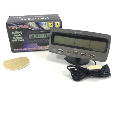 Часы автомобильные VST 7045  (температура, будильник, вольтметр)