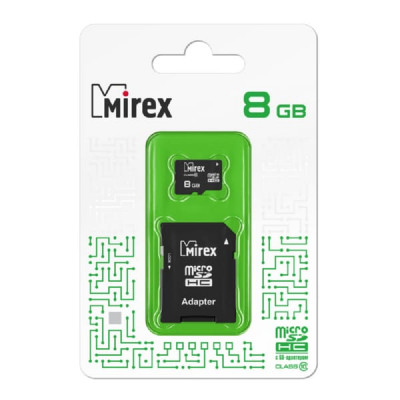 Карта памяти MicroSDHC Mirex 8Gb Class 10 с адаптером