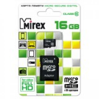 Карта памяти MicroSDHC 16Gb MIREX Class10 (с адаптером SD)
