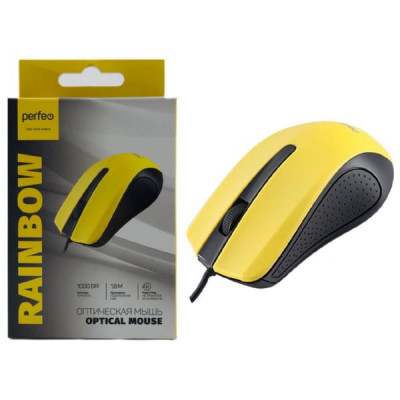 Мышь проводная Perfeo RAINBOW, чёрно-жёлтый. 3 кн, USB, 1000 dpi. Длина кабеля 1,8м.