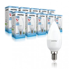 Лампа светодтодная SMARTBUY C37-5W-220V-4000K-E14 (свеча,белый свет)  (1/10/50