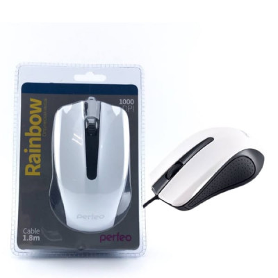 Мышь проводная Perfeo RAINBOW, 3кн.,800 DPI,USB,чёрно-белая,1,8м