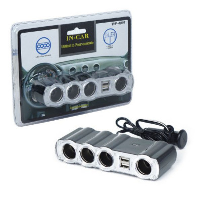 Разветвитель прикуривателя IN-CAR WF-4008 (4 выхода+2USB)
