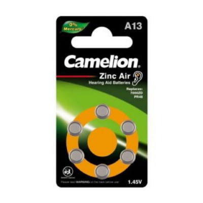 Батарейка CAMELION A13 BL-6 ZincAir (для слуховых аппаратов)   (6/60/3000)