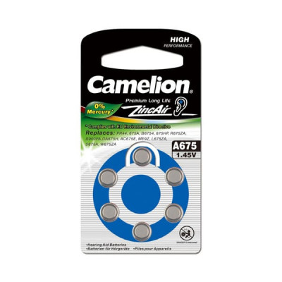 Батарейка CAMELION A675 BL-6 ZincAir (для слуховых аппаратов)   (6/60/3000)