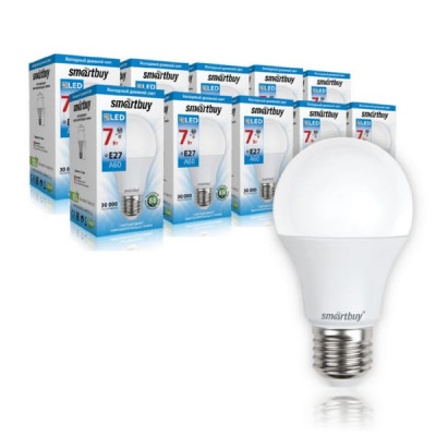 Лампа светодиодная SMART BUY A60-7W-220V-6000K-E27 (холодный дневной)