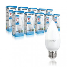 Лампа светодиодная SMART BUY C37-7W-220V-6000K-E27 (свеча, холодный дневной свет)