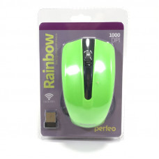 Мышь беспроводная Perfeo RAINBOW, USB, чёрный/зелёный. Разрешение: 1000 dpi. Кнопок: 2 + колесо прокрутки. Дизайн для правой и левой руки (1/20)