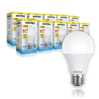 Лампа светодиодная SMARTBUY A60-11W-220V-3000K-E27 (теплый свет)  (1/10/50