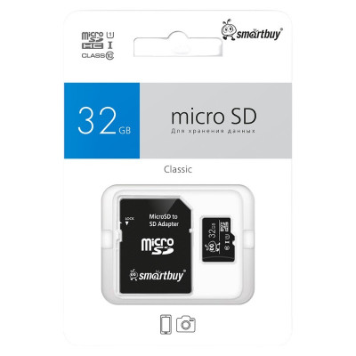 Карта памяти microSDHC Smartbuy 32Gb Class10 UHS-1 (адаптер SD) Не предназначена для записи (видеорегистраторы, систем видеонаблюдения).