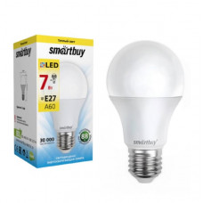 Лампа светодиодная SMARTBUY A60-7W-220V-3000K-E27 (теплый свет)  (1/10/50)