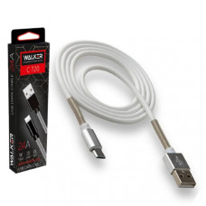 Кабель Micro USB WALKER C720 1м, 2.4A, белый, с пружинами