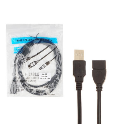 Кабель удлинитель 1.5м USB 2.0 AМ(USB)-AF (штекер-гнездо) c фильтром, ENERGY POWER (DL23) черный в техпаке