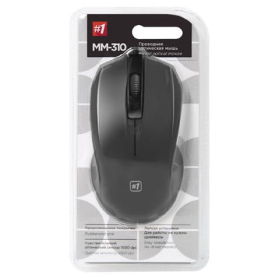 Мышь проводная Defender MM-310, черный, USB, 3 кнопки,1000 dpi, кабель 1,35 м. Сверхпрочное прорезиненное покрытие. Системные требования для ПК: Windows 2000/XP/Vista/7/8, Mac OS X10. (1/40)