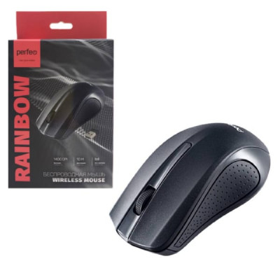 Мышь беспроводная Perfeo PF-353-WOP-B, USB, чёрный. Разрешение: 1000 dpi. Кнопок: 2 + колесо прокрутки. Дизайн для правой и левой руки.