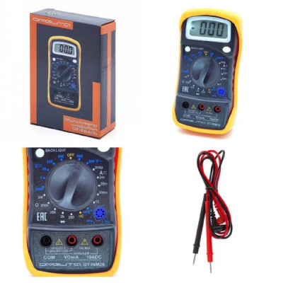 Мультиметр Орбита OT-INM26 (DT-850L/50). Постоянное напряжение: Да. Переменное напряжение: Да. Сопротивление: Да. Постоянный ток: Да
Проверка диодов: Да. Звуковая прозвонка: Да. Измерение температуры: Нет. Измерение частоты: Нет. Вес: 142г. Размер: 65х30х